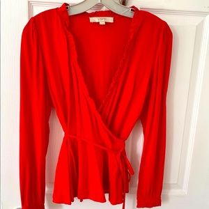 LOFT Red Wrap Blouse